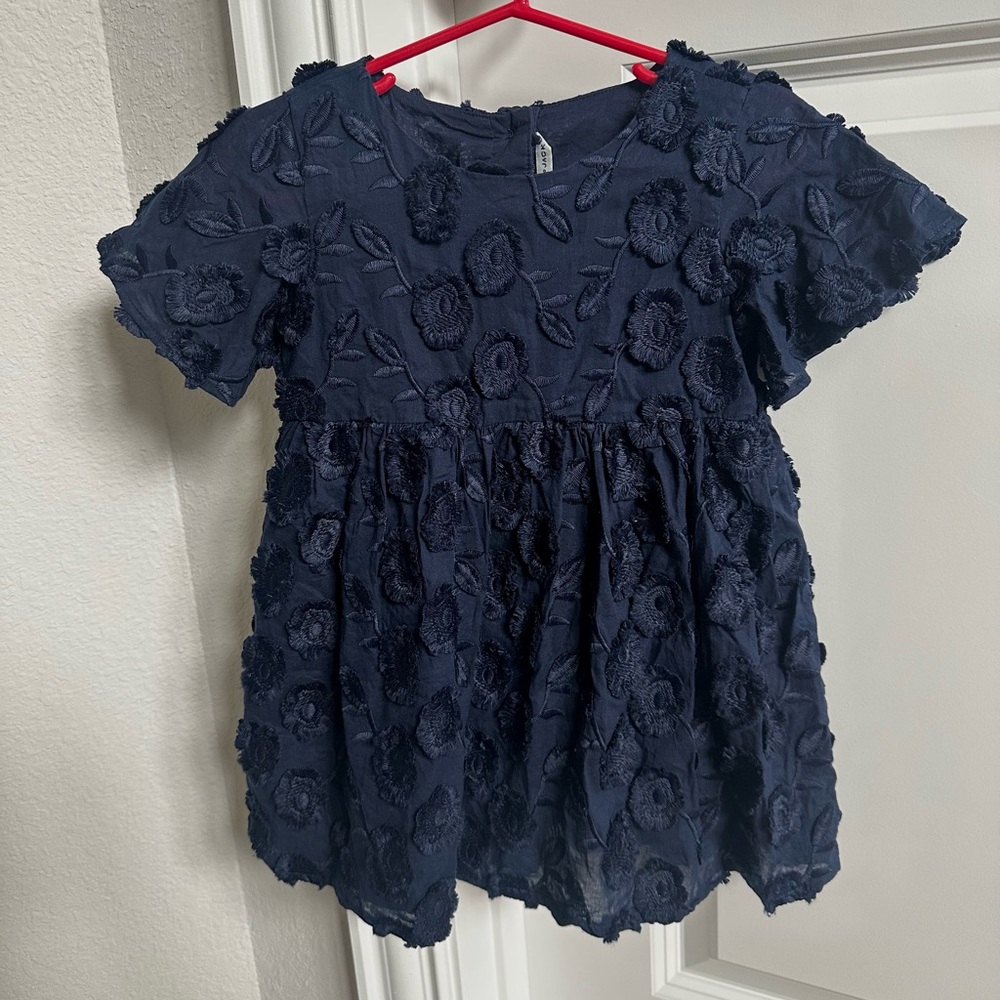 Janie and Jack Navy Blue Floral Embroidered Dress